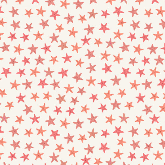 Puffin Rocks Orange Starfish on Cream A896B Cotton Woven Fabric
