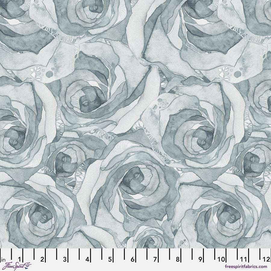 Brushstrokes by Shell Rummel Organic Roses Silver Blue    PWSR081.SILVERBLUE Cotton Woven Fabric