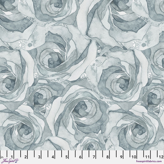 Brushstrokes by Shell Rummel Organic Roses Silver Blue PWSR081.SILVERBLUE Cotton Woven Fabric