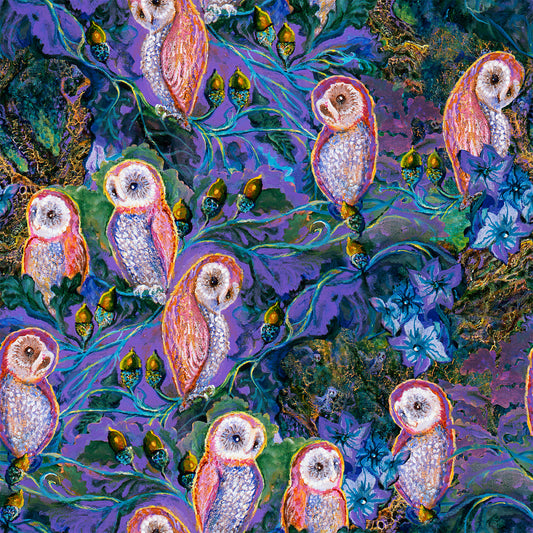 Love is All Around by Josephine Wall Owlet Brood Purple 22177-PUR Cotton Woven Fabric