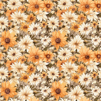 Queen Bee by Morris Creative Group Packed Floral Tan    30487A Cotton Woven Fabric