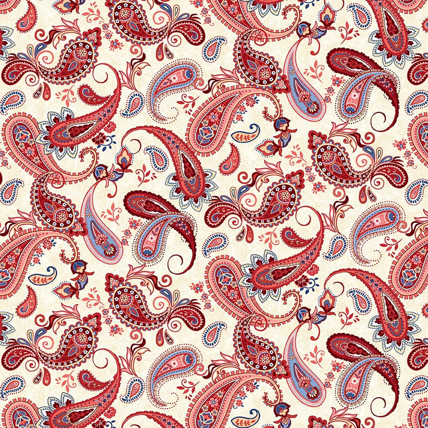 American Pride by Geoff Allen Paisleys Cream Red    7917-48 Cotton Woven Fabric