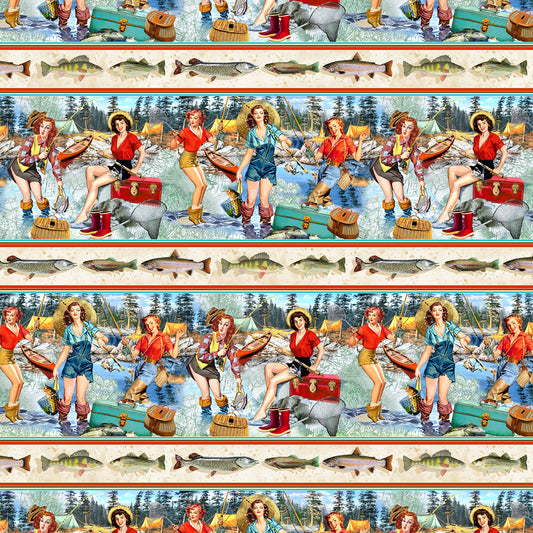 Girls Gone Fishing Perfect Spot Stripe Slate DCX11944-SLAT Cotton Woven Fabric