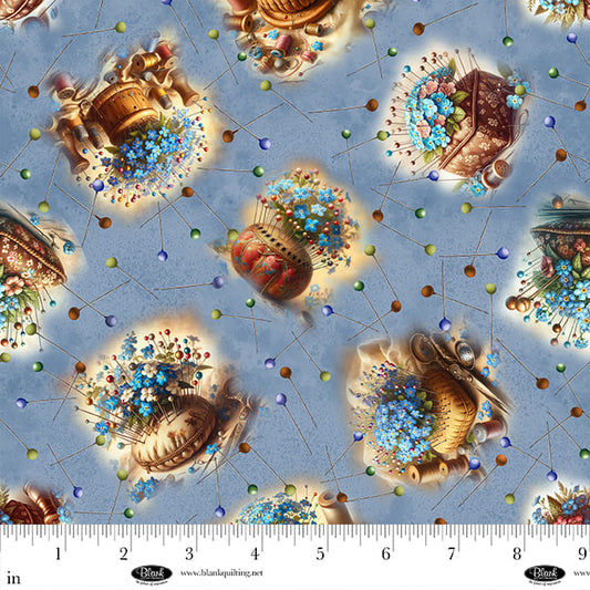Forget Me Not by Marilyn Lee Pin Cushions Slate 4284-70 Cotton Woven Fabric