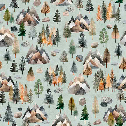 Bigfoot by Morris Creative Group Pine Trees Sage    30994H Cotton Woven Fabric