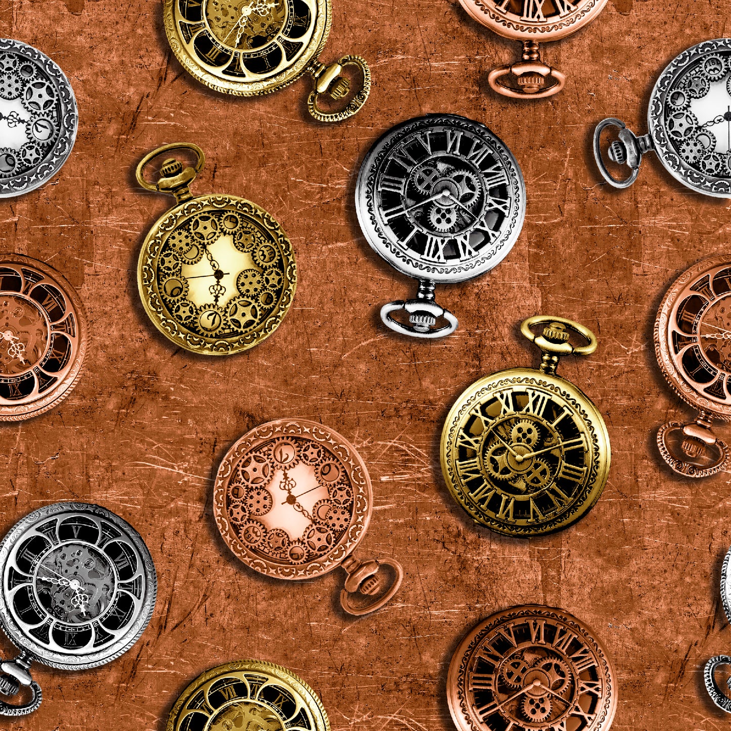 PREORDER ITEM - EXPECTED FEBRUARY 2025: Full Steam Ahead Pocket Watches Copper    3931-33 Cotton Woven Fabric