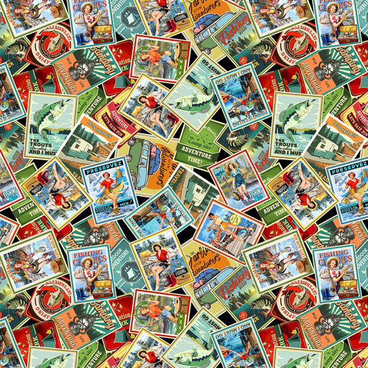 Girls Gone Fishing Posters Multi DCX11940-MULT Cotton Woven Fabric