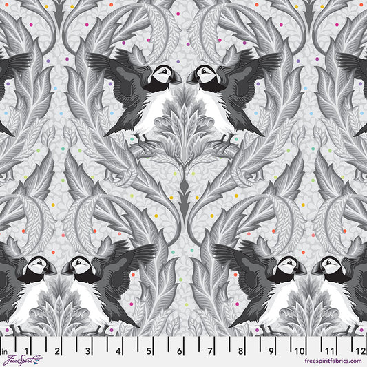 PREORDER ITEM - EXPECTED OCTOBER 2025: Tula Pink Graywork Puffin & Puffin Whisper    PWTP260.WHISPER Cotton Woven Fabric