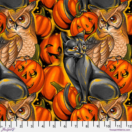 PREORDER ITEM - EXPECTED MAY 2025: Costumes & Cobwebs by Club Hauer Pumpkin Party Orange    PWRH121.ORANGE Cotton Woven Fabric