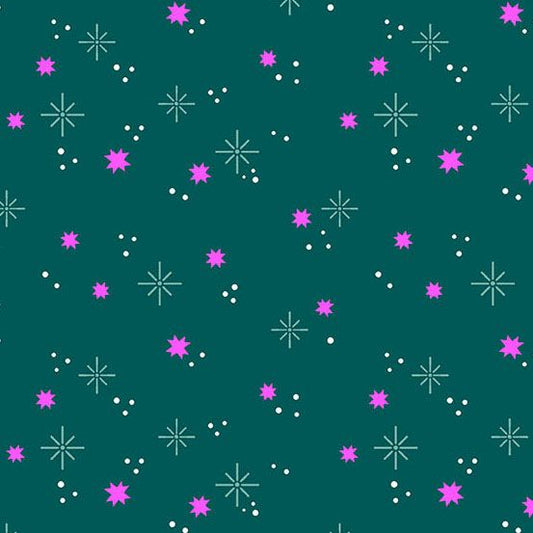 PREORDER ITEM-EXPECTED MARCH 2026: Ghostly Garden by K P Creates Stardust Teal A-10201-T Cotton Woven Fabric