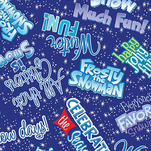 Preorder April 2027: Frosty the Snowman 60" Minkee Frosty Words Royal Blue 15452-55