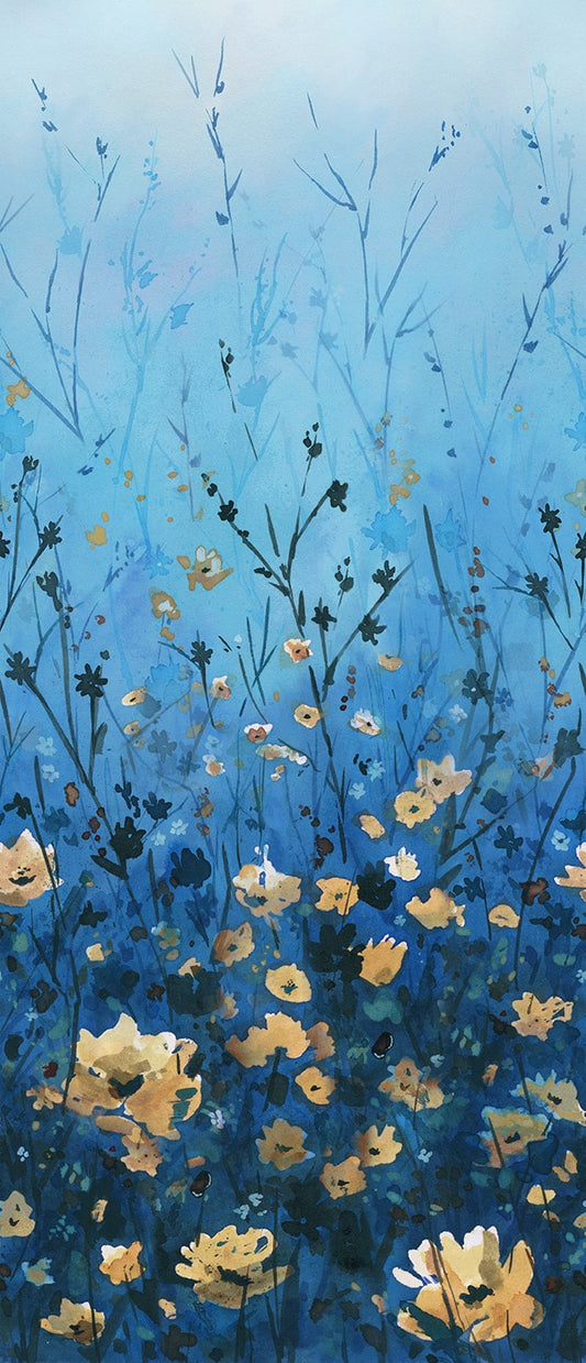 PREORDER ITEM EXPECTED IN JANUARY 2026: Behind Blue Eyes Digital by Funny Girl Reaching Floral Ombre Peacock 8657-73 Cotton Woven Fabric