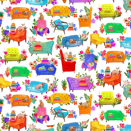 Books are Magic by Katherine Herrell Reading Nook White DDC12575-WHIT Cotton Woven Fabric