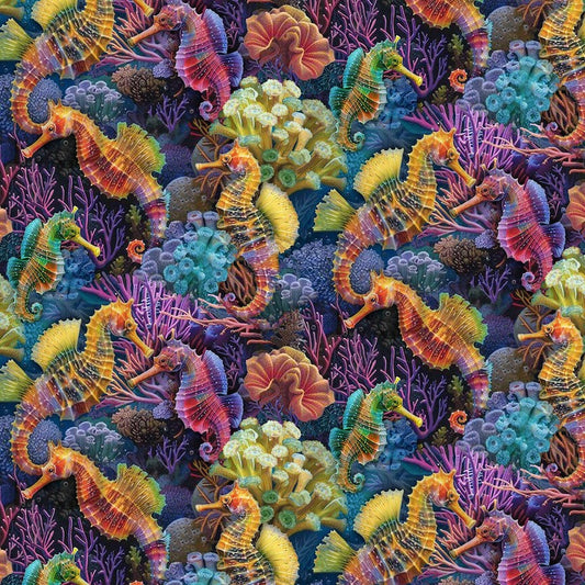 Oceana Reef Seahorses Multi CD3813-MULTI Cotton Woven Fabric
