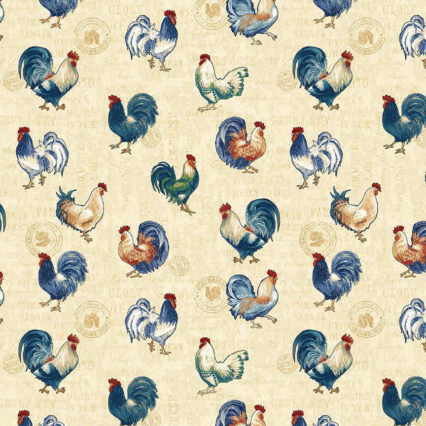 American Pride by Geoff Allen Roosters Cream    7918-44 Cotton Woven Fabric