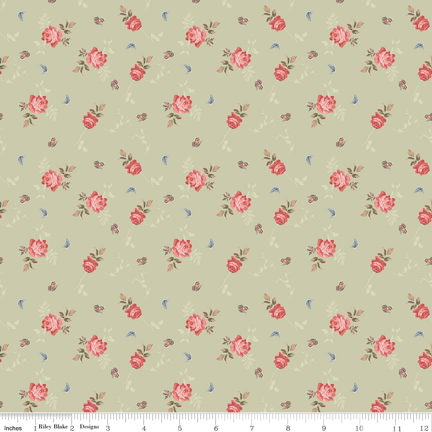 PREORDER ITEM - EXPECTED APRIL: Anne of Green Gables 2025 Roses Sage    C16124-SAGE Cotton Woven Fabric