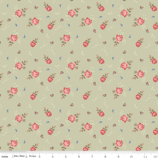 PREORDER ITEM - EXPECTED APRIL: Anne of Green Gables 2025 Roses Sage    C16124-SAGE Cotton Woven Fabric