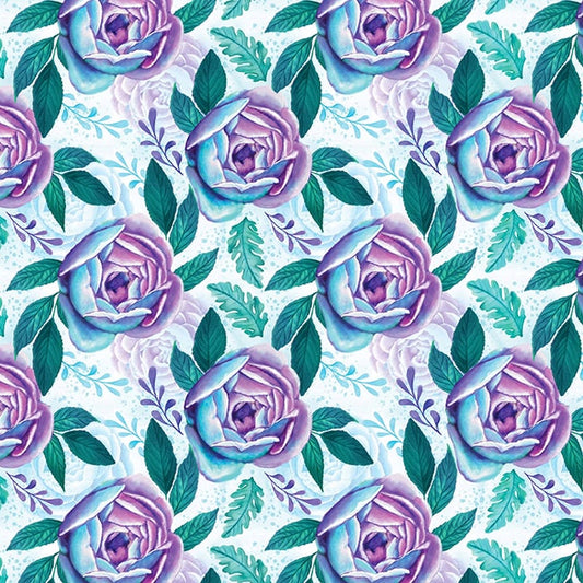 Gypsy Violet Digital by Sheena Pike Roses White    3658-01 Cotton Woven Fabric