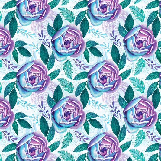 Gypsy Violet Digital by Sheena Pike Roses White 3658-01 Cotton Woven Fabric