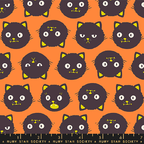 PREORDER ITEM - EXPECTED JULY 2024: Good Spirits by Ruby Star Society Scaredy Cats Pumpkin  GLOW IN THE DARK  RS5137.12G Cotton Woven Fabric