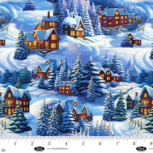 Frostykins by Ray Heere Scenic Winter Village Blue 4267-75 Cotton Woven Fabric