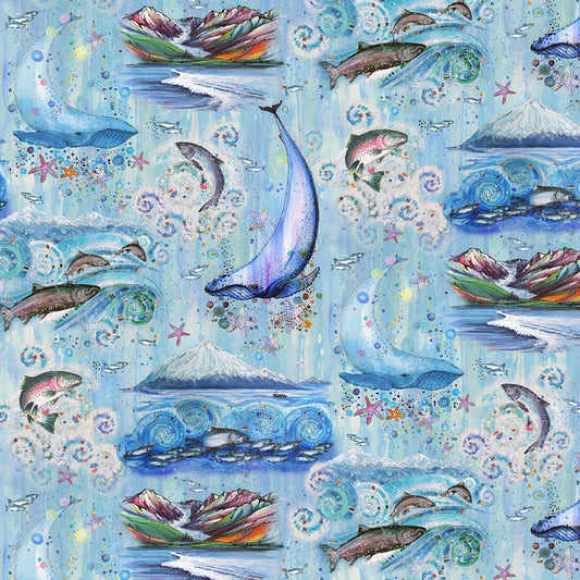 Wild Waters by Dawn Gerety Sea Life Vignettes    WWAT5482-B Cotton Woven Fabric