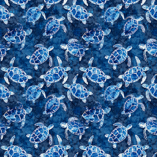 PREORDER ITEM - EXPECTED MARCH 2025: Ocean Blues by Morris Creative Group Sea Turtles Navy    30862N Cotton Woven Fabric