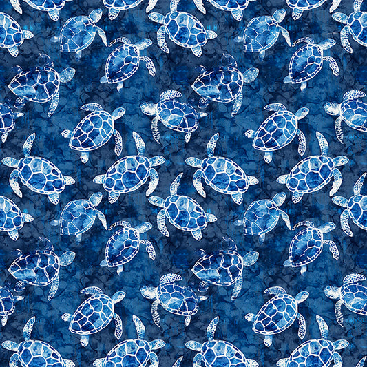 Ocean Blues by Morris Creative Group Sea Turtles Navy 30862N Cotton Woven Fabric