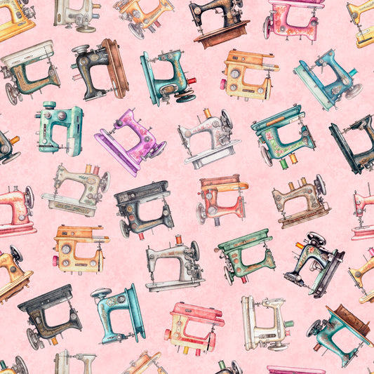 In Stitches by Morris Creative Group Sewing Machines Tossed Lt Pink 30657P Cotton Woven Fabric