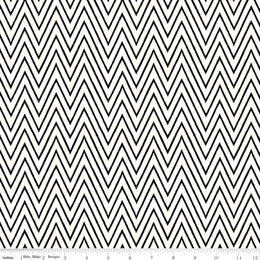 PREORDER ITEM - EXPECTED APRIL 2026: Scary Scraps by J. Wecker Frisch Shocking Chevron White    C17610-WHITE Cotton Woven Fabric