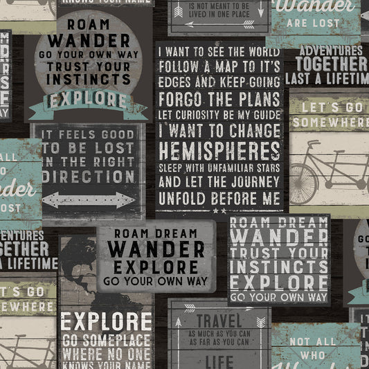 Explore Digitally Printed by Dan DiPaolo Collection Signs Black Y4298-3 Cotton Woven Fabric