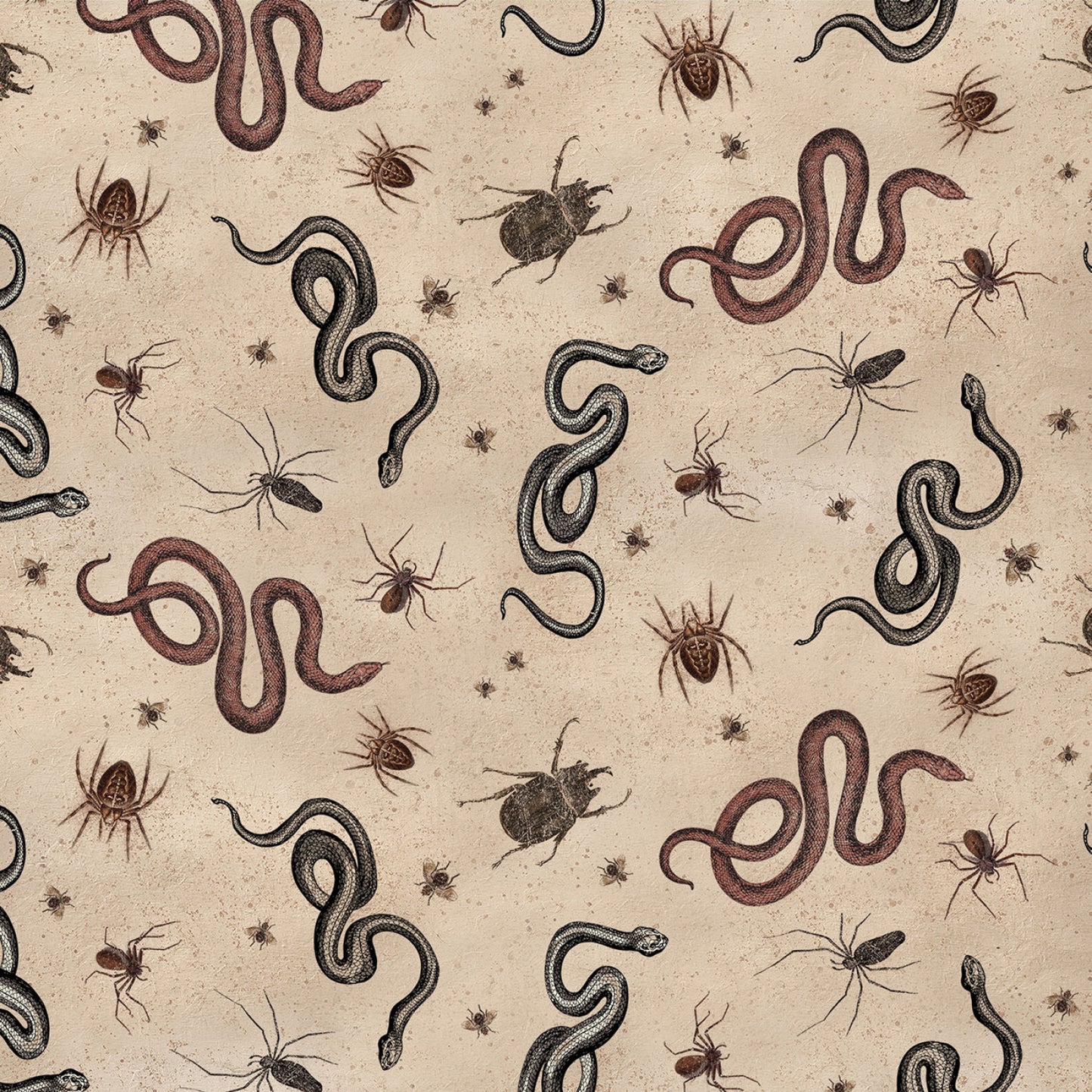 PREORDER ITEM - EXPECTED APRIL: Gothic Halloween Digital by Dan DiPaolo Snakes & Bugs Khaki    Y4443-12 Cotton Woven Fabric