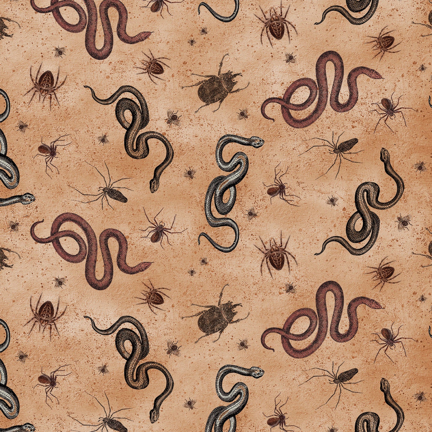 PREORDER ITEM - EXPECTED APRIL: Gothic Halloween Digital by Dan DiPaolo Snakes & Bugs Rust    Y4443-71 Cotton Woven Fabric