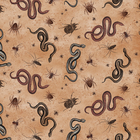 Gothic Halloween Digital by Dan DiPaolo Snakes & Bugs Rust    Y4443-71 Cotton Woven Fabric