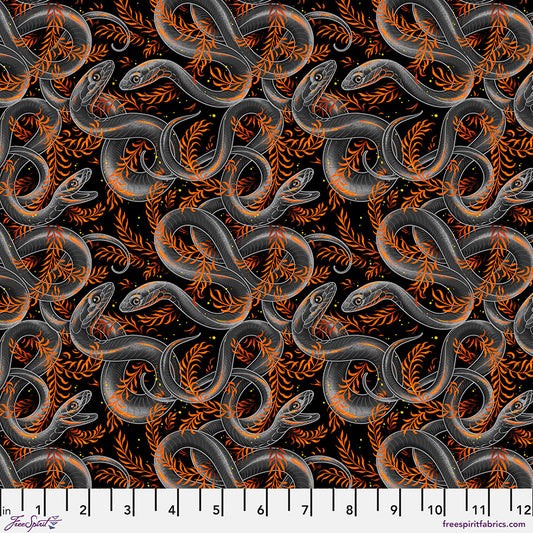 PREORDER ITEM - EXPECTED MAY 2025: Costumes & Cobwebs by Club Hauer Sneaky Snakes Black    PWRH123.BLACK Cotton Woven Fabric