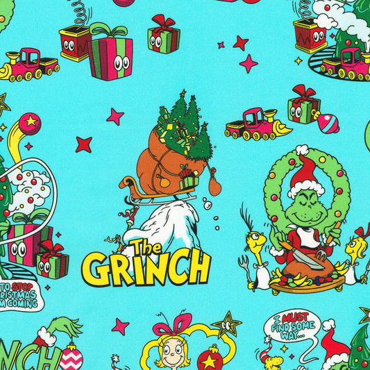 PREORDER ITEM - EXPECTED JUNE 2025: Licensed How the Grinch Stole Christmas by Dr. Seuss Enterprises Snow    ADED-23101-87 Cotton Woven Fabric