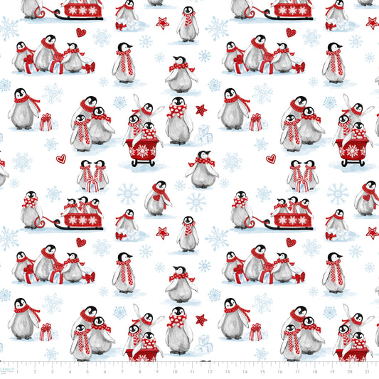 PREORDER ITEM - EXPECTED JUNE 2025: Penguin Party by Pam Vale Snow Day White    49240403.01 Cotton Woven Fabric