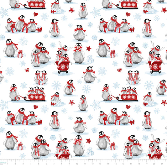 Penguin Party by Pam Vale Snow Day White 49240403.01 Cotton Woven Fabric