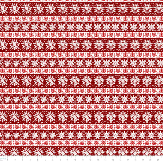 PREORDER ITEM - EXPECTED JUNE 2025: Penguin Party by Pam Vale Snowflake Stripe Red    49240405.01 Cotton Woven Fabric