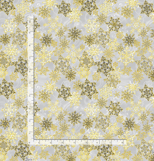 Silver & Gold Snowflakes Silver SNOW-CM1390-SILVER Cotton Woven Fabric
