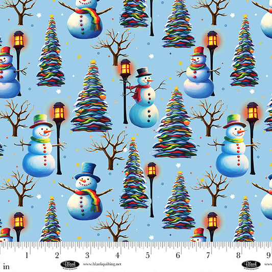 Frostykins by Ray Heere Snowmen with Lamposts Lt. Blue 4268-70 Cotton Woven Fabric