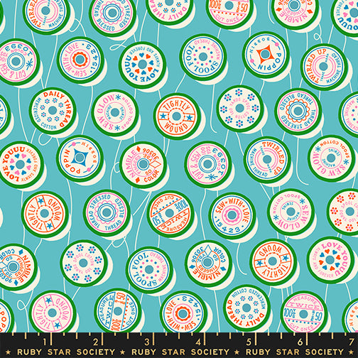 PREORDER ITEM EXPECTED IN FEBRUARY 2026: Trinketry by Melody Miller of Ruby Star Society Spools Turquoise    RS0111.18 Cotton Woven Fabric