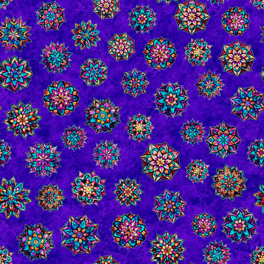 Night Flight by Morris Creative Group Stained Glass Medallions Violet 30754V Cotton Woven Fabric