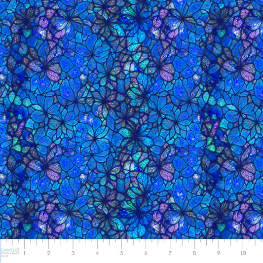 PREORDER ITEM - EXPECTED AUGUST 2025: Sonny in the Sunflowers by Peggy Collins Collection Stained Glass Petals Blue    16240202.04 Cotton Woven Fabric