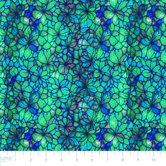 Sonny in the Sunflowers by Peggy Collins Collection Stained Glass Petals Turquoise 16240202.02 Cotton Woven Fabric