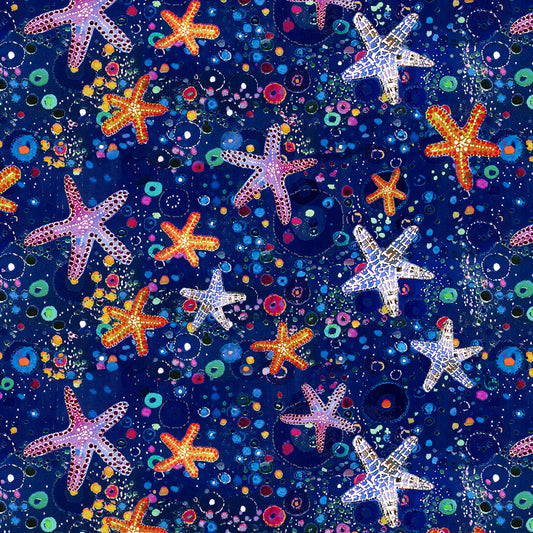 Wild Waters by Dawn Gerety Starfish Allover    WWAT5484-DB Cotton Woven Fabric