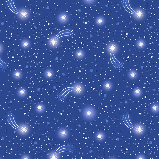 New Arrival: Glow Fairies (Glow in the Dark) Starry Sky on Blue    A871.2 Cotton Woven Fabric