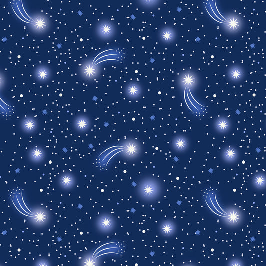 New Arrival: Glow Fairies (Glow in the Dark) Starry Sky on Dark Blue    A871.3 Cotton Woven Fabric