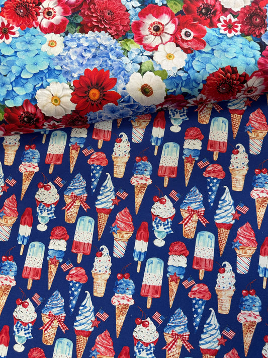 Stars & Stripes Floral Red White Blue    CD3268-MULTI Cotton Woven Fabric