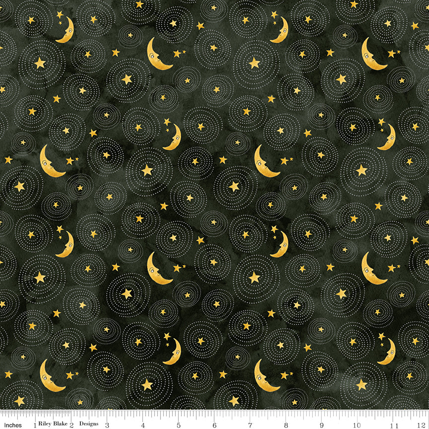 PREORDER ITEM - EXPECTED APRIL: Ghoul Friends by Teresa Kogut Stars and Moon Black    C16054-BLACK Cotton Woven Fabric